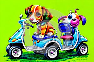 Cartoon comic smile scooter golf cart caddy carnival ride fun