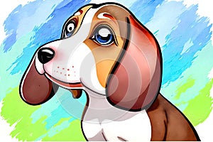 Cartoon comic smile simple watercolor drawing puppy dog basset hound dachshund