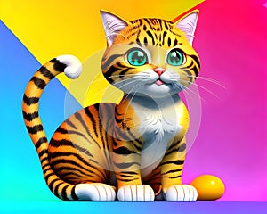 Cartoon comic smile striped feline green eyes psychedelic colors