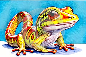 Cartoon comic smile striped lizard gecko simple artistic watercolor paint