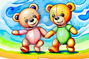 Cartoon comic smile teddy bear holding hands together favorite child toy photo