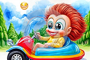 Cartoon comic smile toy bumper car big eyes redhead child play