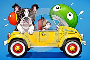 Cartoon comic smile toy bumper car convertible bulldog driver rider