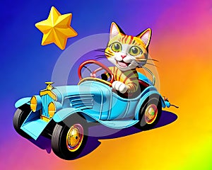 Cartoon comic smile vintage car classic kitty cat driver toy beater