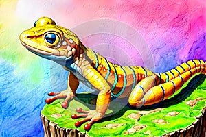 Cartoon comic smile watercolor paint sketch lizard gecko reptile side light