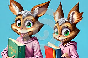 Cartoon comic smiling book worm study reader student reading