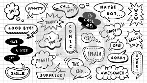 Cartoon comic speech bubble collection. Set of hand drawn doodle clouds. Retro comic speech dialogues