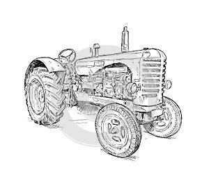 Cartoon or Comic Style Illustration of Old Tractor