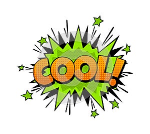 Cartoon comic word Cool. Expression communication talk vector speech bubble with explosion shape