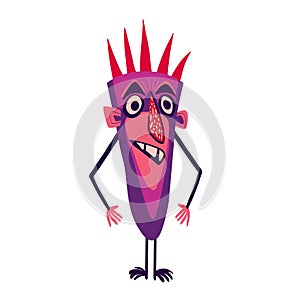 Cartoon comical monster with strange creepy face. Halloween character in modern cartoon style