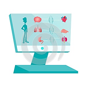 cartoon computer showing health information obtained by DNA sequencing