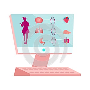 cartoon computer showing health information obtained by DNA sequencing