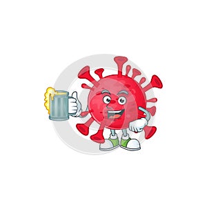 A cartoon concept of coronavirus amoeba with a glass of beer