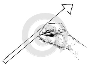 Cartoon of Hand Drawing Up Directing Arrow photo