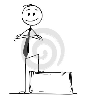 Cartoon of Confident Man or Businessman Standing on Stone Block or Ashlar With Arms Crossed photo