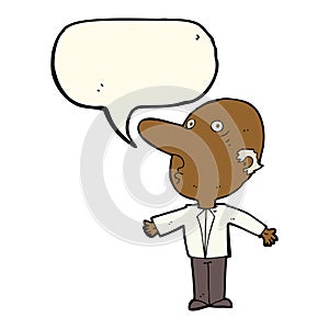 cartoon confused middle aged man with speech bubble