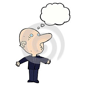 cartoon confused middle aged man with thought bubble