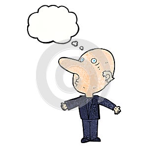 cartoon confused middle aged man with thought bubble