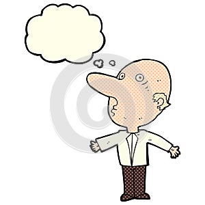 cartoon confused middle aged man with thought bubble