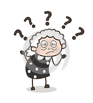 Cartoon Confused Old Woman Expression Vector Illustration