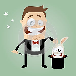 Cartoon conjurer with bunny in his top hat