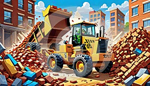 cartoon construction toy dump truck demolition salvage