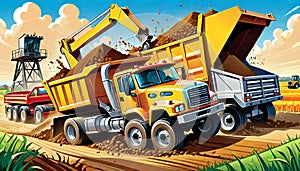 cartoon construction truck agriculture dirt loading hauling field preparation