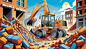 cartoon construction truck demolition digging hauling