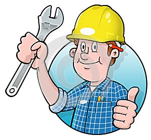 Cartoon construction worker logo