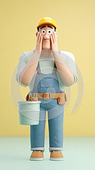 Surprised Construction Worker Holding Face in Shock