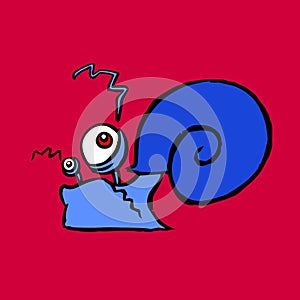 Cartoon contour snail crawling. Vector illustration