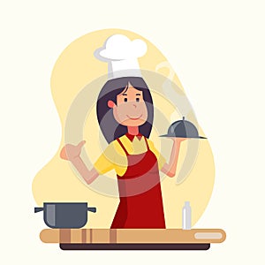 Cartoon cook chef illustration bring food dishes