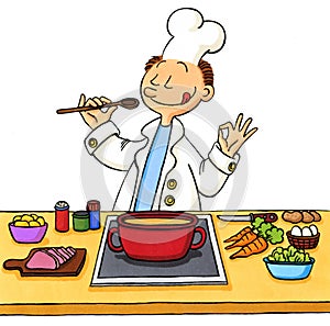 Cartoon of a cook in the kitchen