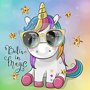 Cartoon Cool unicorn with sun glasses