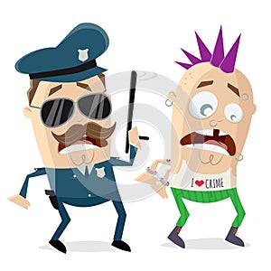 Cartoon cop arresting a criminal