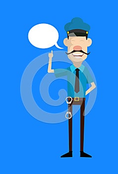 Cartoon Cop Policeman - Smiling and Pointing to Speech Bubble