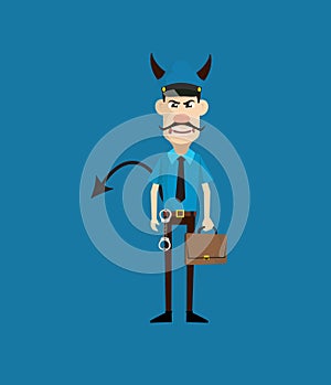 Cartoon Cop Policeman - Standing in Angry Mood