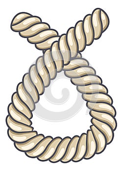 Cartoon cord loop. Nautical rope knot icon