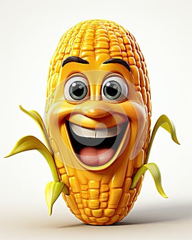 a cartoon corn cob with a happy face and eyes. generative ai