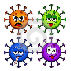 Cartoon style Corona / Covid-19 virus with different expressions photo