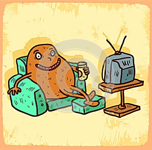 Cartoon couch potato illustration , vector icon.