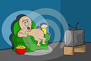 Cartoon couch potato watching tv