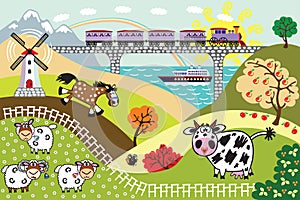 Cartoon countryside landscape