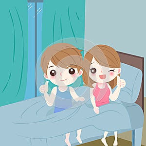 Cartoon couple on the bed