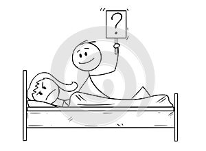 Cartoon of Couple in Bed, Man Wants Sexual Intercourse, Woman is Rejecting photo