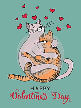 Cartoon couple embracing lovers of cats.