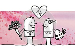 Cartoon couple and Valentine`s day