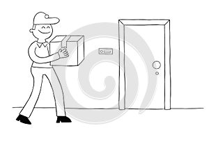 Cartoon courier brings the parcel, vector illustration