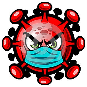 Cartoon Covid-19 coronavirus wearing a mask vector illustration