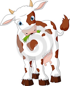 Cartoon cow eating grass